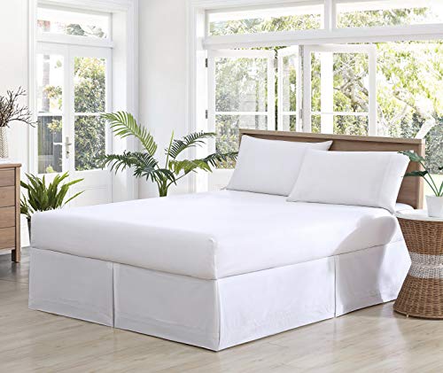 Tommy Bahama - Queen Bedskirt, Soft Cotton Bedding, Coastal Inspired Room Essentials (Solid Pleated White, Queen)