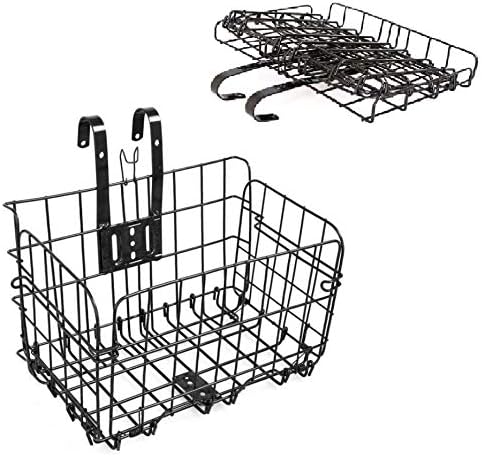 Folding Rear Bike Basket Wire Mesh Fold-Up Detchable Front Bag Rear Hanging Bike Basket Bicycle Bag Cargo Rack for Mountain Bike Accessories Bike Frame Basket 1 Pack (Black)