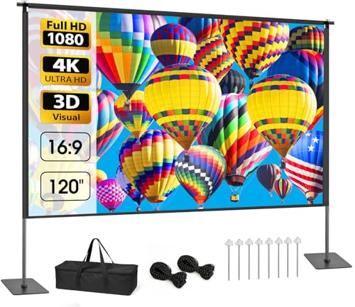 Outdoor Projector Screen with Stand, 120 Inch, 16:9 Aspect Ratio, Full HD 1080P 4K Ultra HD 3D Visual, Portable with Carry Bag and Stakes by CPLIRIS - Used condition - US$72.57
