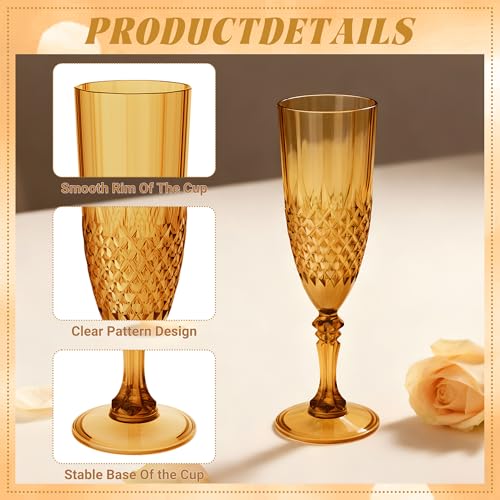 LEYIQU 12 Pack Plastic Champagne Flutes, Amber Reusable Champagne Glass by LEYIQU - Used condition - Image 4