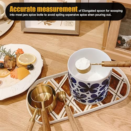 Set dorado de 8 tazas y cucharas medidoras de acero inoxidable miniatura 5