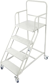4 Steps Ladder with Wheels, 880 lbs Rolling Ladder with Platform Industrial & Warehouse Rolling Stairs with Stair Edge Protector, 39.4IN top Step Height