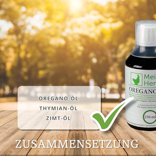 Meine Hennen Oregano-Plus 250 ml, Oregano,Thymian und Zimt Ergänzungsfuttermittel für Hühner, Tauben und Wachteln. Für Ihr Geflügel zur Unterstützung der Darmfunktion, sowie des Stoffwechsels