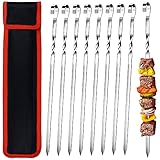 AWCIGG® 20 Stück Grillspieße 39 cm Schaschlikspieße Edelstahl Verdickter Grillspieß Spiesse Grill Kebab Spieße Fleischspieße