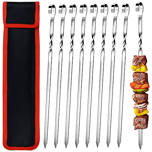 Spiedini Per Kebab In Acciaio Inox – Set Da 10 Pezzi Piatti, 38 Cm, Con Manico Ad Anello, Riutilizzabili - 2