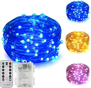 ErChen Battery Powered Dual-Color Led String Lights, 33FT 100 LEDs Color Changing Dimmable 8 Modes Copper Wire Fairy Lights with Remote Timer for Indoor Outdoor Christmas (Warm White, Blue)