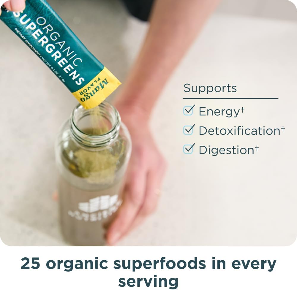 Ancient Nutrition SuperGreens Powder with Probiotics, Organic Mango Flavor Greens, Made from Real Fruits, Vegetables and Herbs, Digestive and Energy Support, 16 Stick Packs, 4.3oz - Image 6