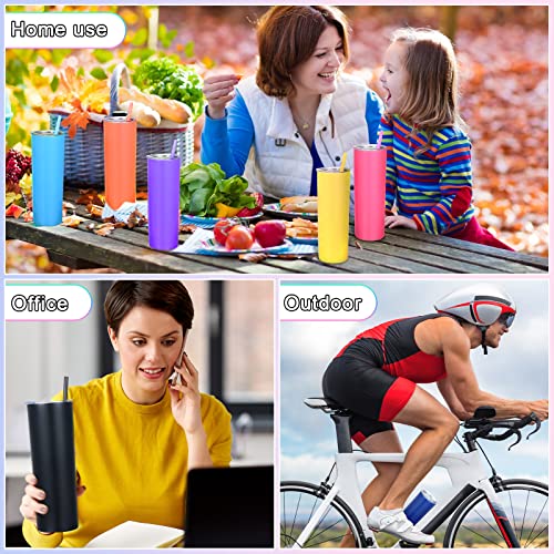16 Packs Skinny Tumblers With Straws And Lids, 20 Oz Stainless Steel Slim Tumblers Double Wall Vacuum Insulated Coffee Cups Solid Color Thin Travel Mug For Hot Cold Drink, 16 Colors #TOP4