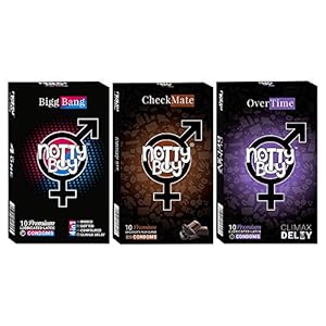 NOTTY BOY Condom - Climax Delay, Ribbed, Dotted, Contoured and Chocolate Flavored Condoms (Pack Of 30)