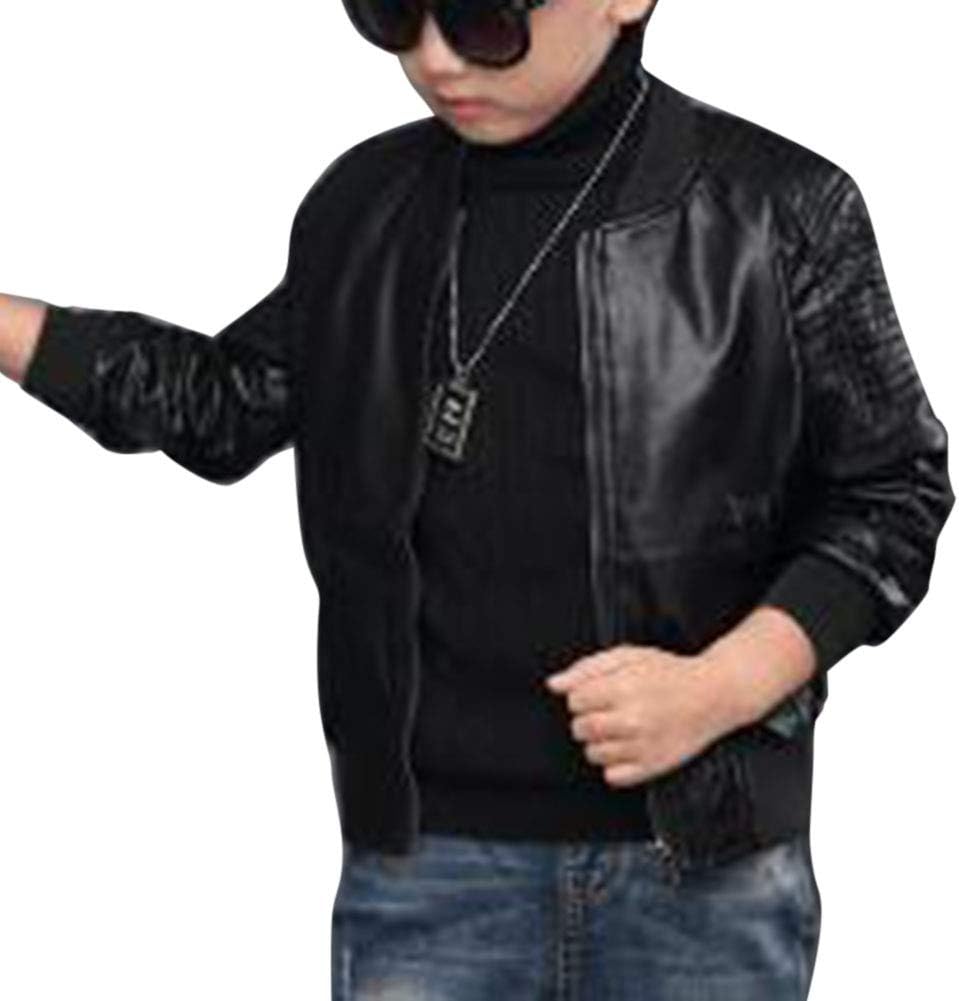Blouson Motard Simili Cuir Garçon Manches Longues Tailles 100-160cm Veste Garçon Simili Cuir Motard - Blouson Enfant Manches Longues Style Rock Blouson Moto Garçon