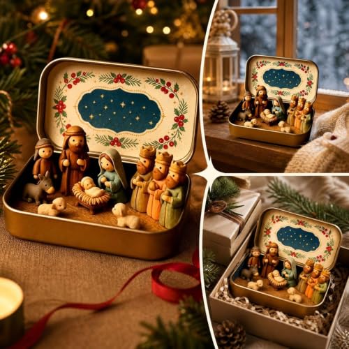 2PCS Mini Christmas Nativity Set in a Tin Box, Religious Christmas Scene - image 5