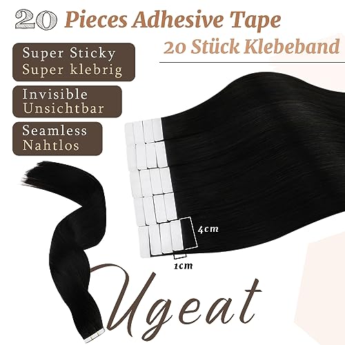 Tape Extensions Ugeat 55 cm Echthaar in Schwarz für Haarverlängerung