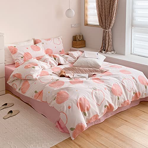 Liwhenhao Peach 100% Cotton Duvet Cover Set Twin Cartoon Peaches Apple Tropical Fruit Pink Bedding 1 Peach Pattern Print Comforter Cover 2 Pillowcases For Kids Girls Boys Teens #TOP1