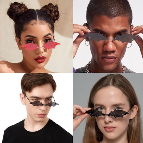 Bat Sunglasses Goth Sunglasses for Women Men Funky Rimless Eye Glasses Halloween Party Glasses Vampire Accessories UV 400 Protection2