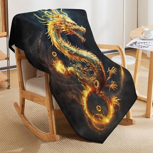 Manta de sofá acogedora con estampado de dragón para tardes de cine 5