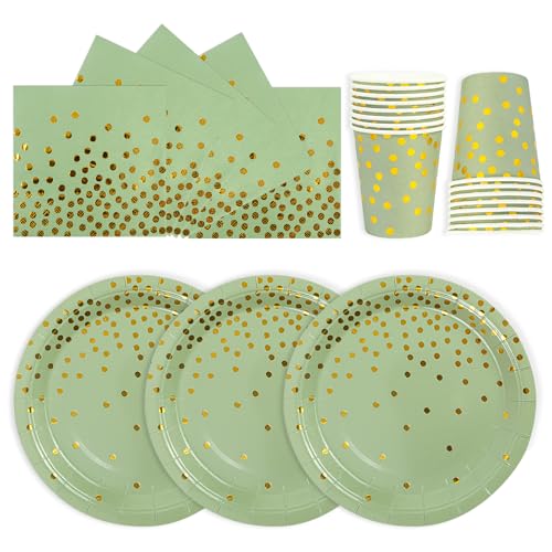 72 Stück Geburtstag Party Geschirr Set,Salbeigrün Gold Geburtstag...