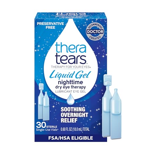 TheraTears Liquid Gel Nighttime Lubricating Eye Drops for Dry Eyes, Single-Use Vials, 30 Count