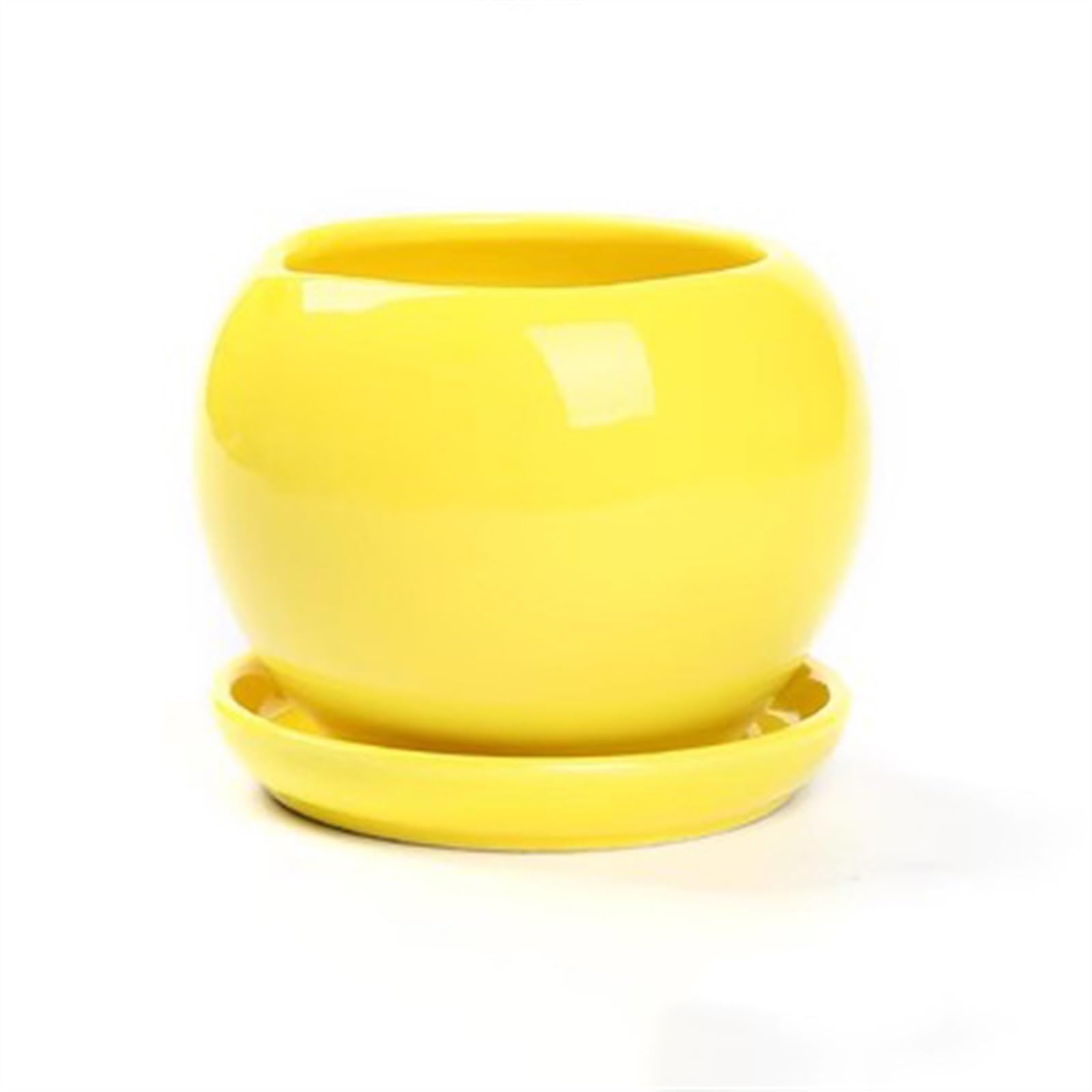 SDGBCXD flowerpot, Cute Round Succulent Plants Plant Cultivation Simple Planters Home Desktop Ornaments(Yellow,S)