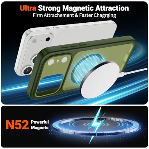 Image of SUPFINE Magnetic for iPhone 17 Pro Case Cangling Green | (Compatible with MagSafe)(Military Grade Drop Protection)(Camera Protection)Translucent Matte Phone Cover