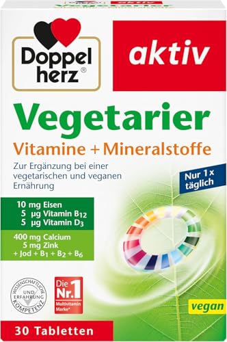 Doppelherz Vegetarier Vitamine + Mineralstoffe - Abgestimmte Nährstoffe für Vegetarier und Veganer - 30 vegane Tabletten