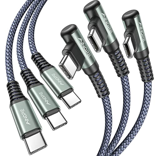 Image of AINOPE USB C Cable to USB C 60W 3-Pack 3.3FT+6.6FT+10FT Nylon Braided Type C Charger Fast Charging Right Angle USBC to USBC Cable Charger Cord for iPhone 16 Pro Max 15 Samsung S25 Ultra S24 iPad Pro