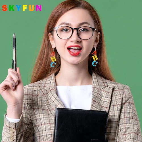 Teacher Earrings for Women Glitter Acrylic Back to School Earrings Dangling Fun Teacher Appreciation Day Gifts Graduation Jewelry4