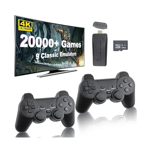 Wireless Retro Game Console, Retro Game Stick with Built-in 9 Emulators, 20,000+ Games, 4k Hdmi Output, and 2.4GHz Wireless Controller, Plug and Retro Play Video Games for Tv (64)