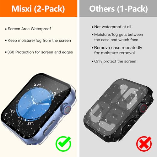 Image of Misxi [2 Pack] Waterproof Hard Case with Tempered Glass Compatible with Apple Watch SE 3 (2025) SE 2 SE Series 6 Series 5 Series 4 44mm, Protective Cover for iWatch Screen Protector, Matte Transparent