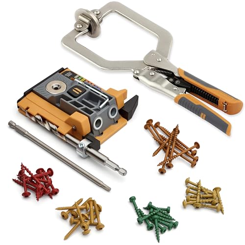 Image of BORA Automatic Mini Pocket Hole Jig Kit with 3 inch Face Clamp & 50pc Screw Set Auto-Adjusting Portable Pocket Hole System for Woodworking Best Drill Jig for Angled Holes Pocket Screw Jig Tool Set