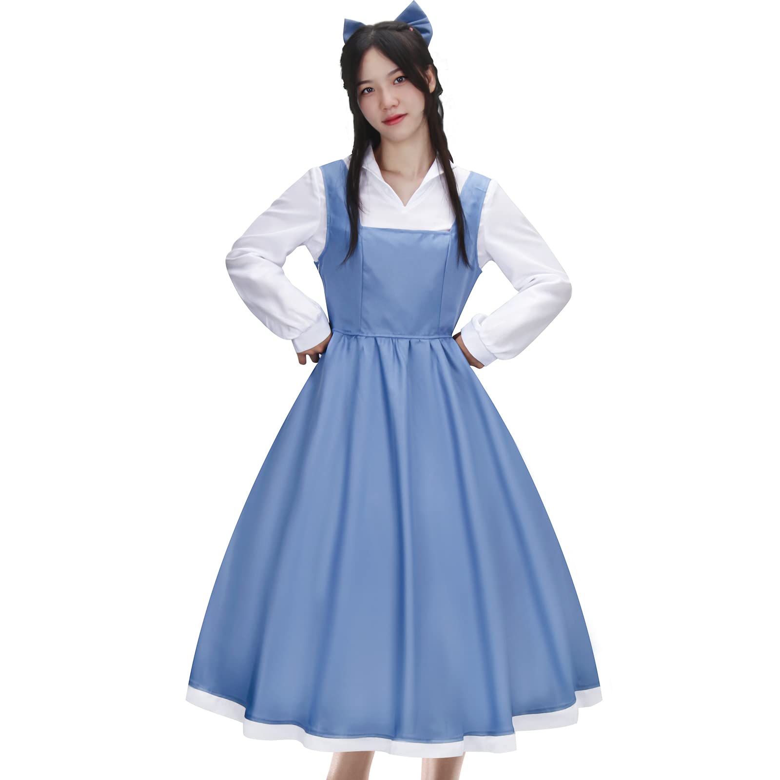 Belle Princess Dress Up für Damen Kostüm Maid Outfit mit Schleife Halloween Cosplay Anzug Zubehör