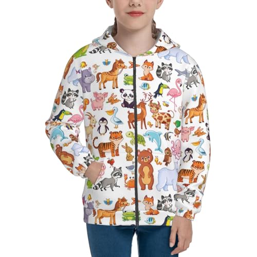Animal Cartoon Style Kids Pullover Hoodies Boys Zip Up Sweatshirts Girls Athletic Clothes with Pocket3