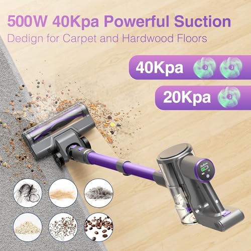Image of Zefiro Cordless Vacuum Cleaner for Home,450W /40Kpa 50Mins Stick Vacuum,Anti-Tangle 1.5L Dust Cup, Rechargeable Wireless Handheld Vacuum for Pet Hair /Carpet /Floor