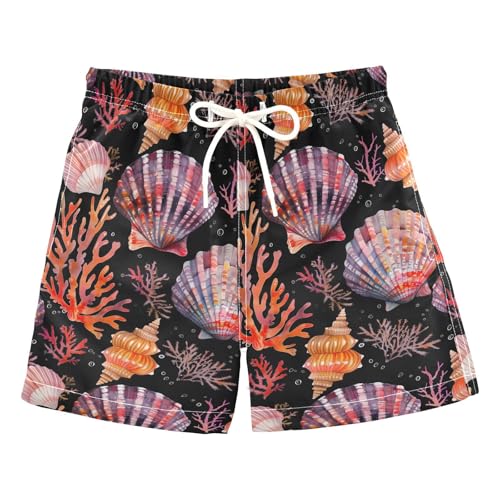 ALAZA Summer Seashell Coral Reef Black Boys Quick Dry Beach Board Shorts Kids Swim Trunks Bathing Suit Swimsuit 2T
