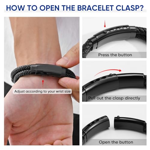 Pulsera de cuero trenzada ajustable para hombre miniatura 5