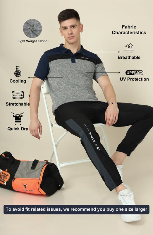 Image of TECHNOSPORT Men's Polo Neck Colorblock Half Sleeve T-Shirt - (MTP741 PRNT)