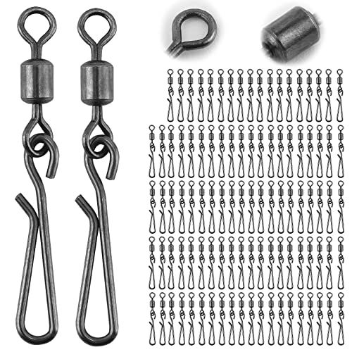 Goture Fishing Swivels, 100pcs Snap Swivels Fishing Tackle, Fishing Swivel Snap Clips Stainless Steel Quick Lock Hook Line Connector Saltwater Freshwater Fishing Accessories(Size #4)