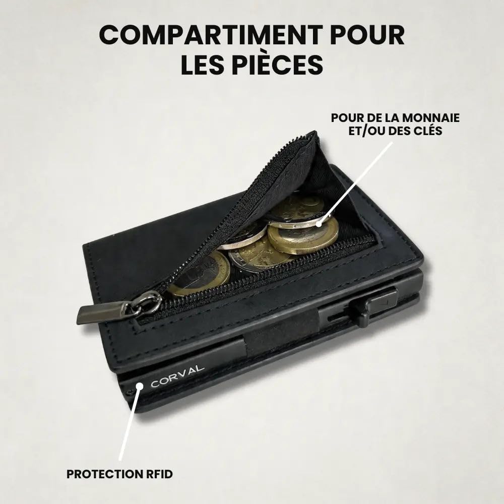 Corval Wallet 2.0 Homme, Porte Carte Bancaire avec Compartiment à Billets et Poche à Monnaie, Extensible - Portefeuille Homme et Femme