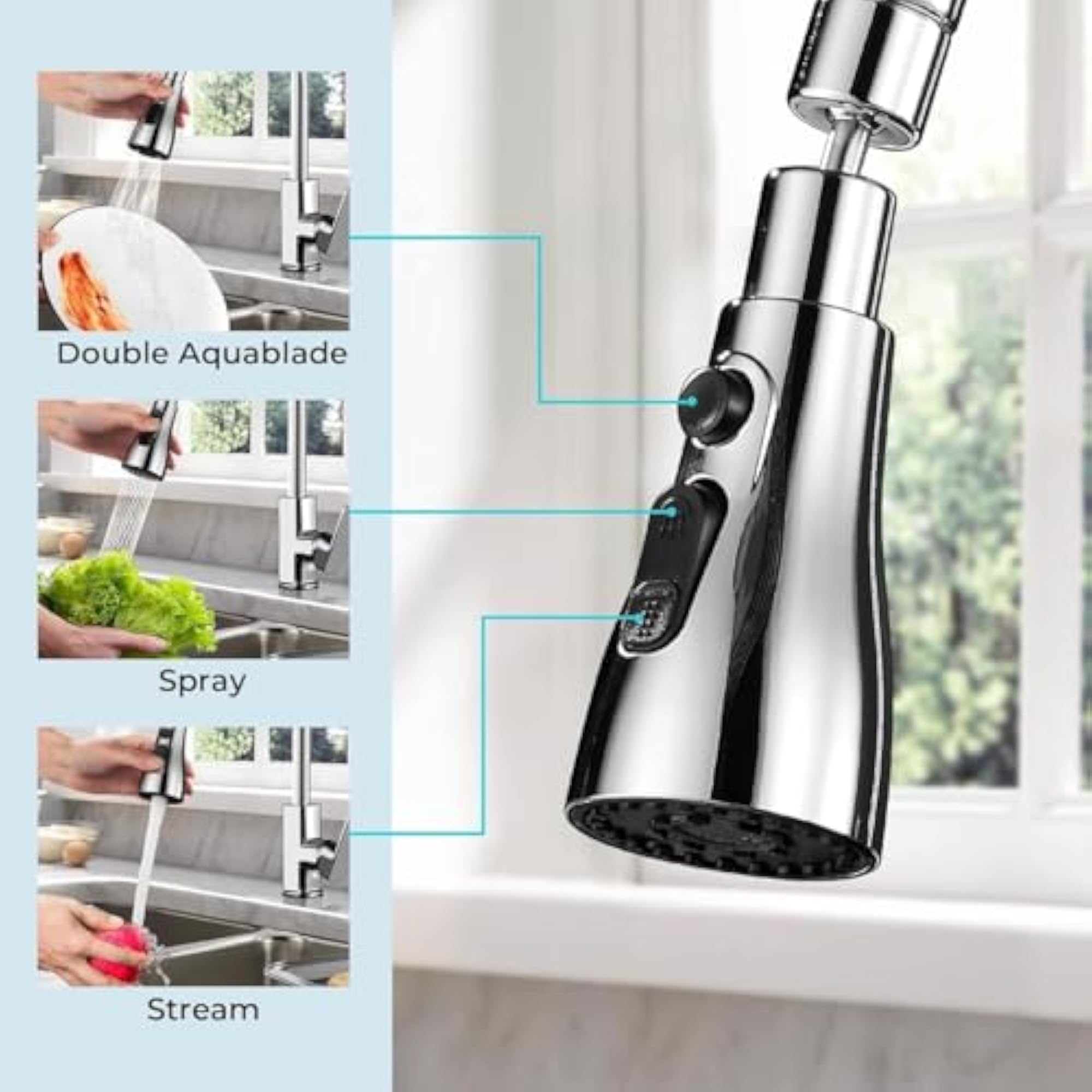 Universal Tap Extender for Kitchen Sink, 3 Function Sprayer