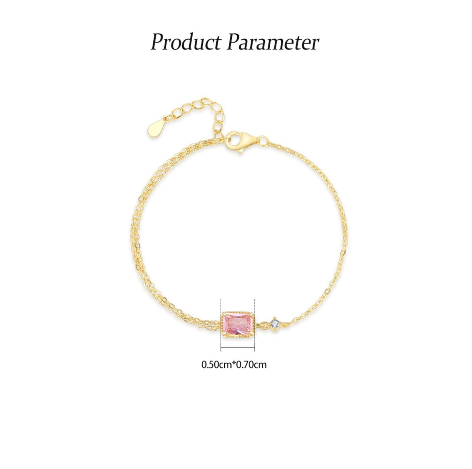 Pulseras Mujer de Oro 9 K / 14 K / 18 K, Rectángulo con Zafiro Rosa Creado de 0,5 ct y Moissanita, Cadena Extensible 16 CM + 5 CM, Pulseras para Mujer de Oro
