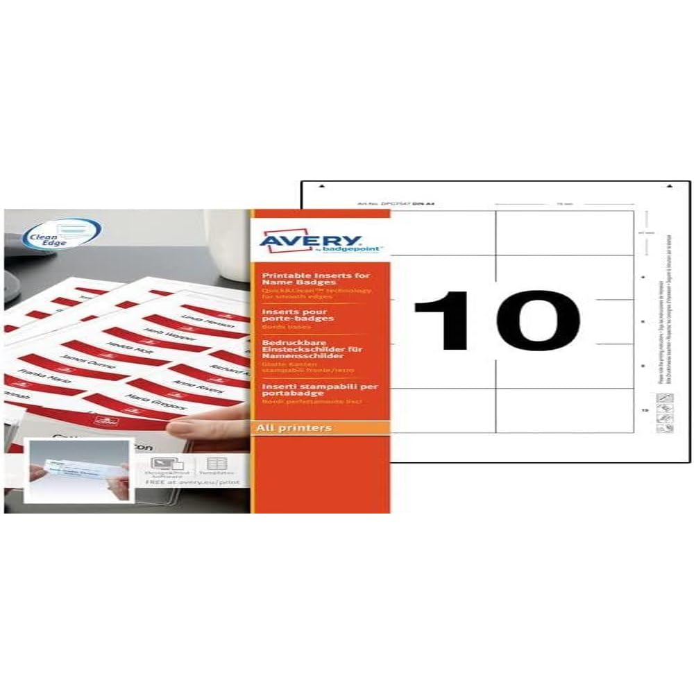 Inserts Imprimables Pour Porte-Badges Vista Avery - 85x54mm - Laser/Jet D'encre
