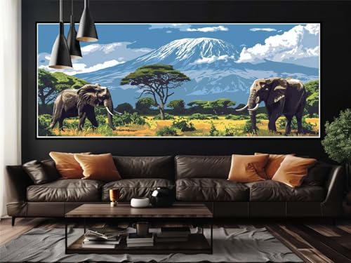 Peinture numéro adulte éléphant prairie kit DIY grand format 240 x 90 cm paint by numbers