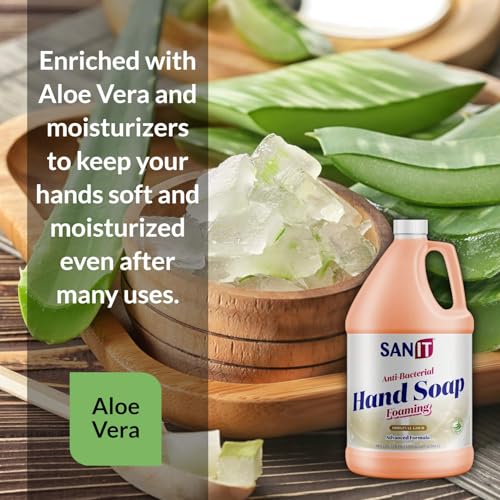 Image of Sanit Antibacterial Foaming Hand Soap Refill - Advanced Formula with Aloe Vera and Moisturizers - All-Natural Moisturizing Hand Wash - Made in USA, Original Gold, 1 Gallon