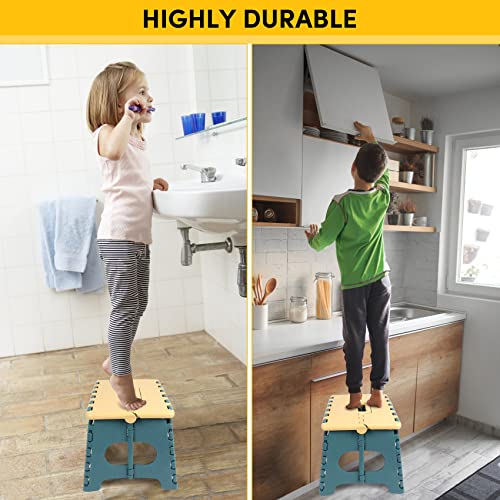 Dedu Folding Step Stool Kids And Adults 2 Pack 9 Inch, Non-Slip Collapsible Stepping Stools For Kids 165 Lbs Capacity, Plastic Foldable Step Stools Heavy Duty Portable Great For Bathroom (Blue) #TOP4