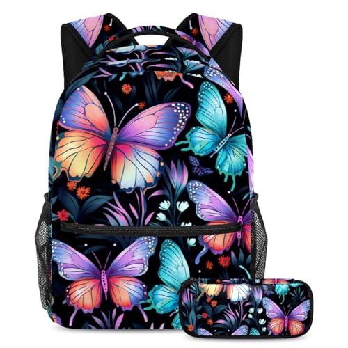 Sac à dos papillon coloré 2 pièces polyvalent et grand sac scolaire