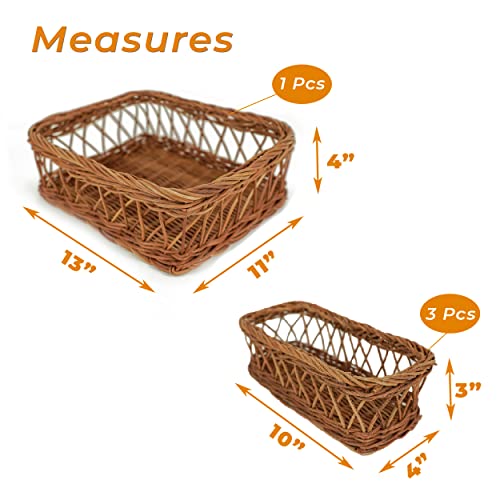 Manteiv Set Of 4 Rattan Serving Tray Woven Serving Platter With Handles Wicker Tray For Bread Fruit Food Coffee Table Breakfast Display Bathroom Kitchen Decor Dining Table Centerpiece #TOP1