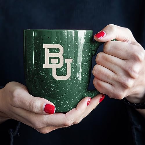 Image of Rico Industries NCAA Baylor Bears Green Personalized 16 oz Team Color Laser Engraved Speckled Ceramic Coffee Mug