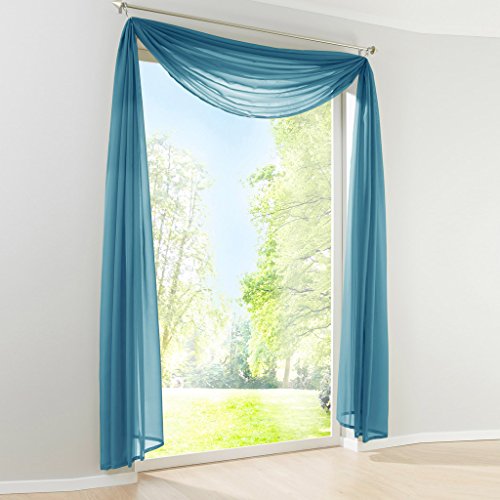Yujiao Mao Uni Color Voile Libre Mano Arco Bufandas Horizontal Adornos decoración Cortinas, poliéster, Azul Turquesa, BxL 140X500cm