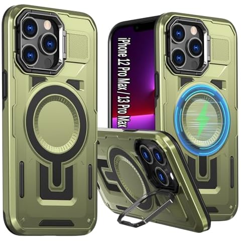 ZOEII Magnetic for iPhone12 Pro Max, iPhone13 Pro Max Case with Camera Stand, Supports Magnetic Charging [Compatible with MagSafe] Magnetic Case for iPhone 13Pro Max / 12 Pro Max, Green Cover