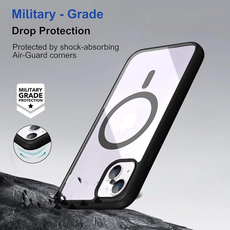 Image of AIBEX Clear Mag-Saf Case for iPhone 14 | Strong Magnetic Lock, Anti-Yellowing Transparent Back Cover | Military-Grade Drop Protection | Slim Lightweight Cover with Camera Guard - Black