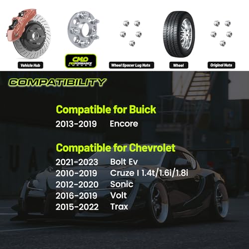 Image of CMO 50mm (2 inch) 5x105 Wheel Spacers 56.5mm M12x1.5 Studs 4PCS Hubcentric | 6061-T6 Forged, 10.9 Grade Studs, Anodized Finish For Chevy Cruze 2010-2020, Sonic, Trax, Volt, Encore